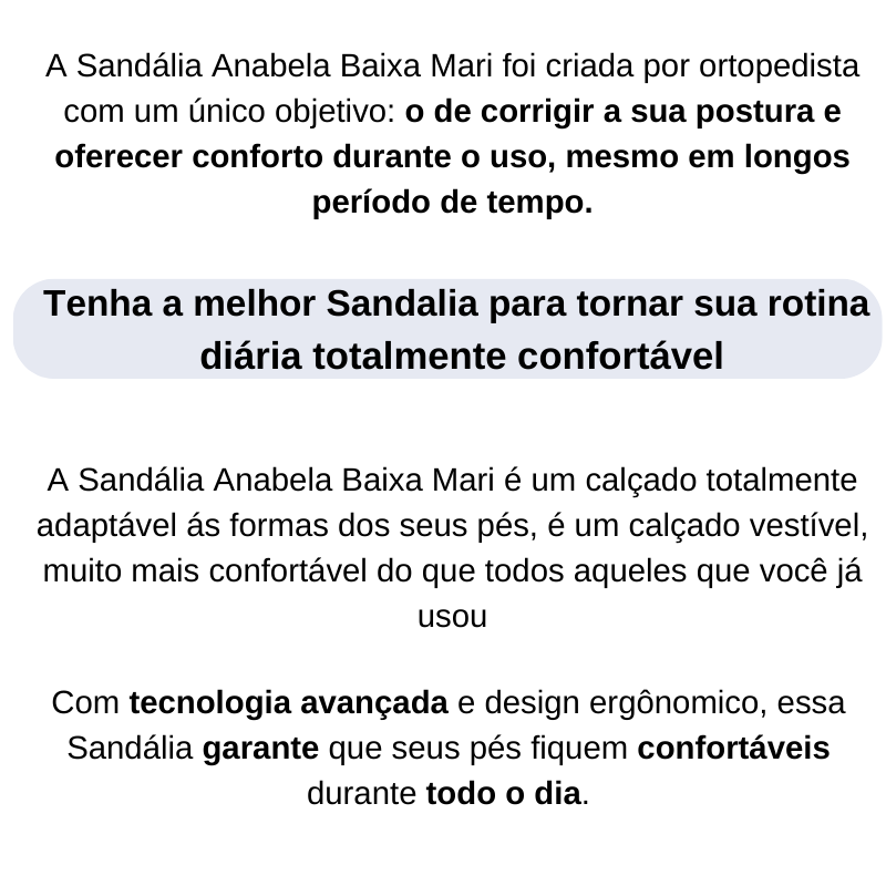 Benefícios da Sandália Anabela Baixa Mari