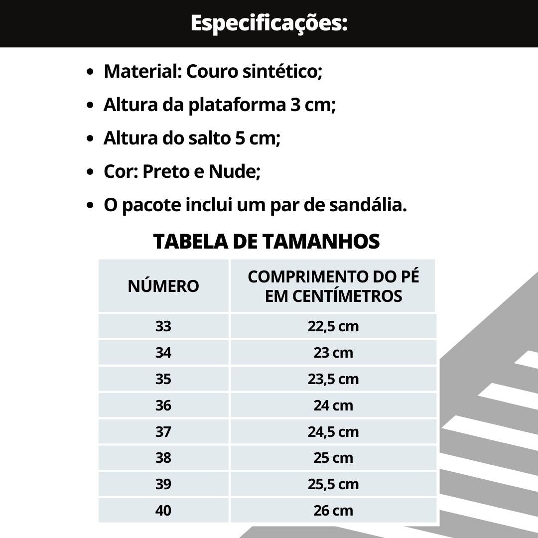Tabela de medidas da Sandália Rome