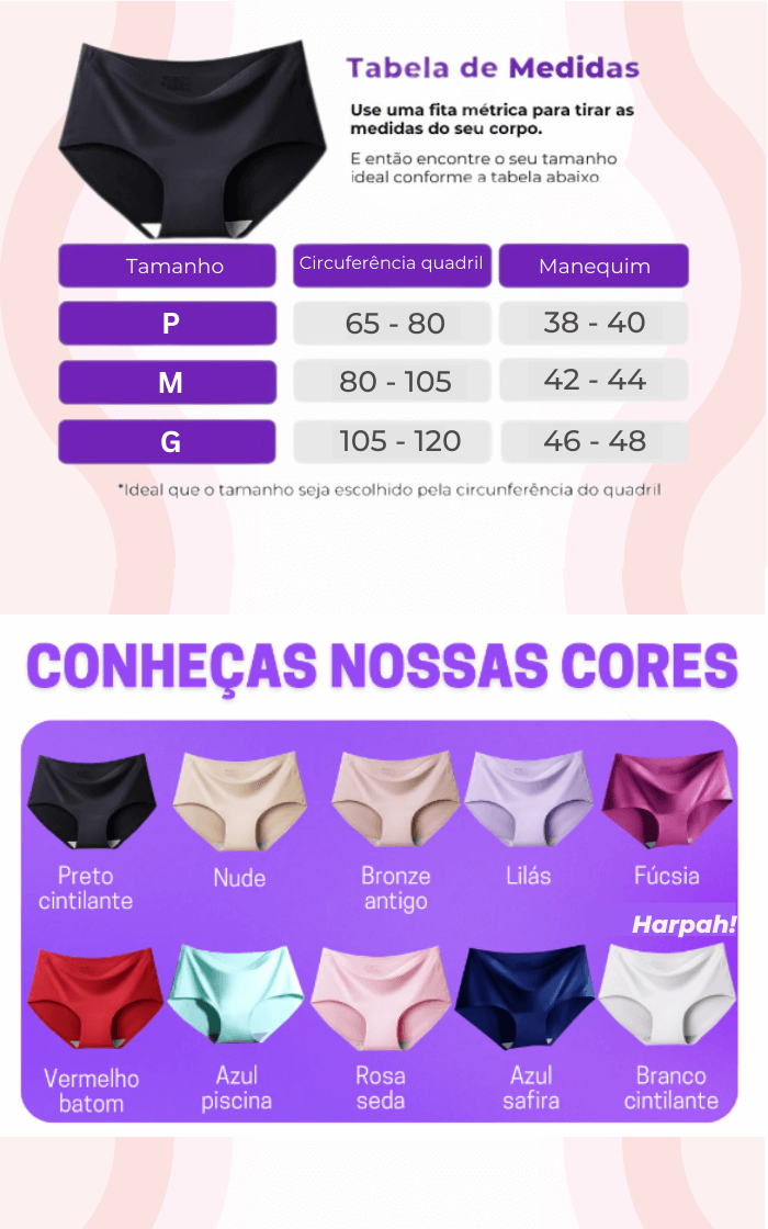 Tabela de medidas do Calcinha Premium® Invisível