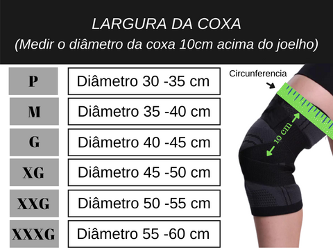 Joelheiras Ortopédica OrtoMaster™(PAR) 4 Tabela de medidas da Joelheiras Ortopédica Alivium ™ (PAR)