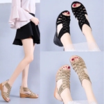 Sandália Ortopédica Fashion Rome preta e bege