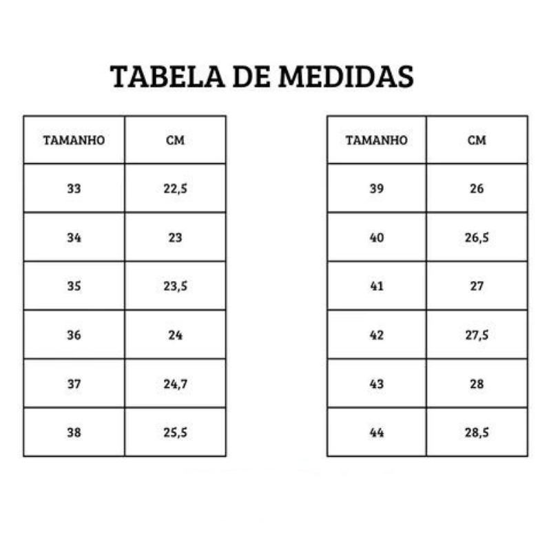 Tênis Ortopédico ConfortFlex - Ultra Leve e Macio 10 Tabela de medidas do tênis ortopédico