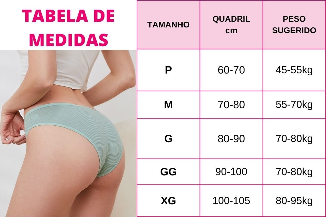 Calcinhas de Algodão Feminina- Compre 5 Leve 10 1 Tabela de medidas da Calcinhas de Algodão Feminina
