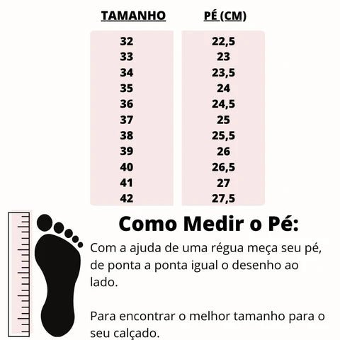 Sapato Mocassim Ortopédico Couro Legítimo - Alinne 12 Tabela de medidas do Sapato Ortopédico