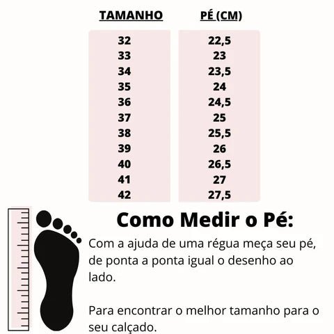 Sandália Plataforma Feminina Malu 2 Tabela de medidas