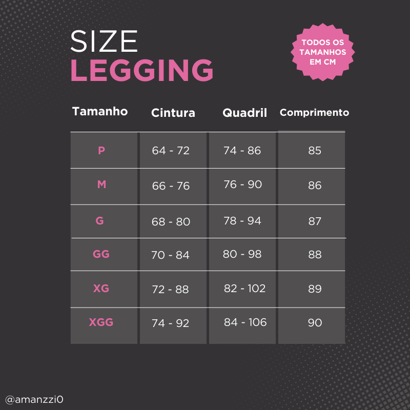 Calça Legging Forrada Peluciada 1 Tabela de medidas
