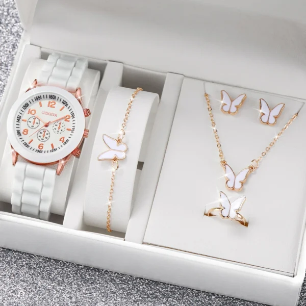 Relógio Feminino Geneva Silicon + 5 Peças de Brinde